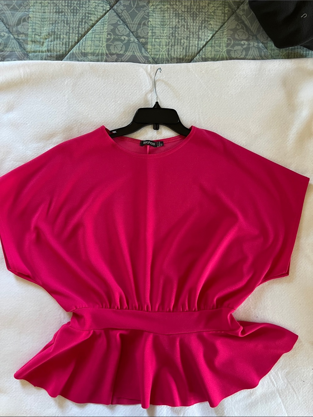 Boohoo Vibrant Pink Peplum Tie-Waist Blouse